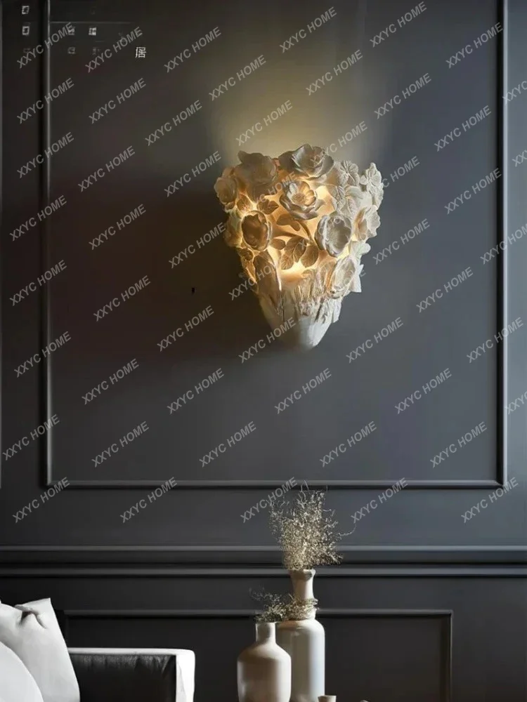 

NNFrench Wall Lamp Carved Living Room Bedroom Background Wall Hotel Private Room Aisle Antique Wall Lamp