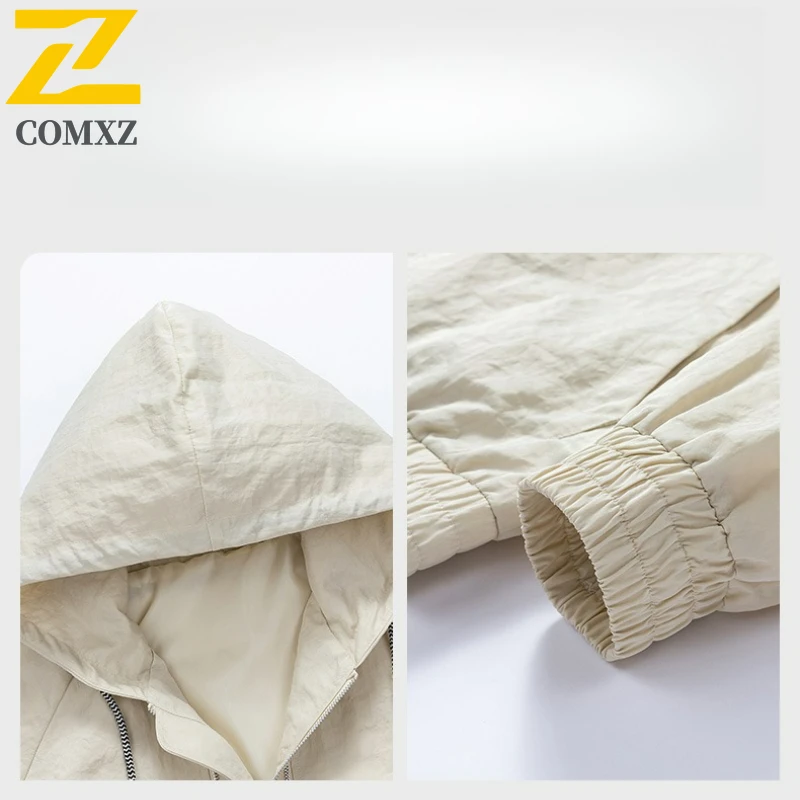 COMXZ New Mens Jackets 2025 Casual Outdoor Working Comfort Jacket Fashion Hooded Lightweight Spring Autumn Plus Size Outerwear