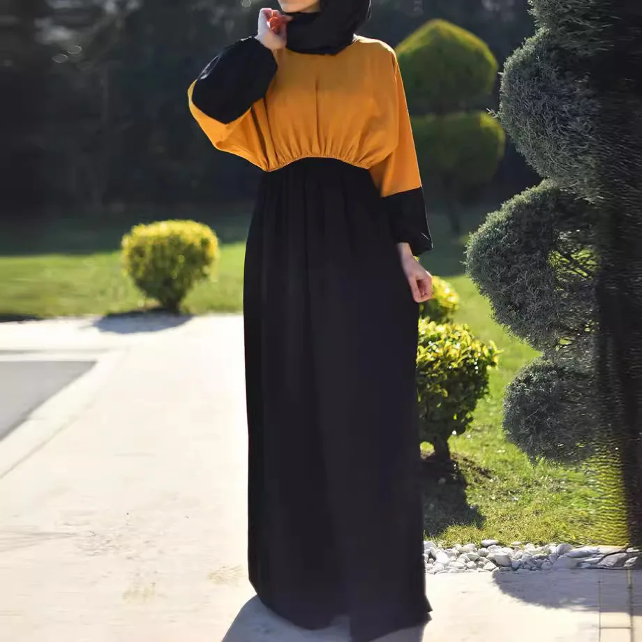 

Middle East Muslim Patchwork Abayas for Women Turkey Dubai Abaya Puff Sleeve Maxi Dress Eid Modest Kaftan Islamic Clothing Robe