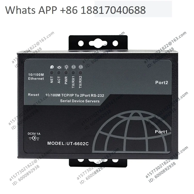 Serial Communication Server TCP/IP to 2-port RS232 Serial Network Converter UT-6602C