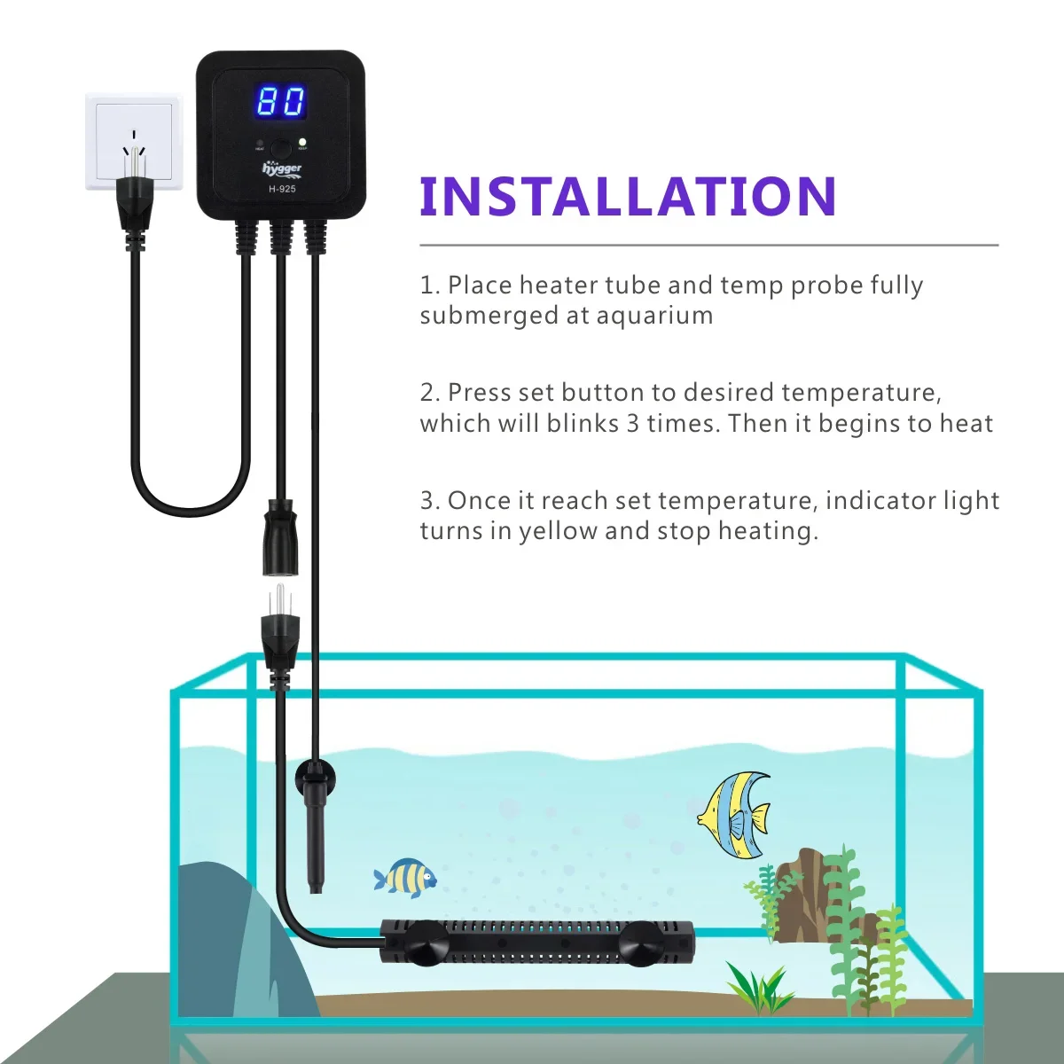 500W 300W Aquarium Heater Submersible Fish Tank Heaters With LED Temperature Display And External Temperature Controller