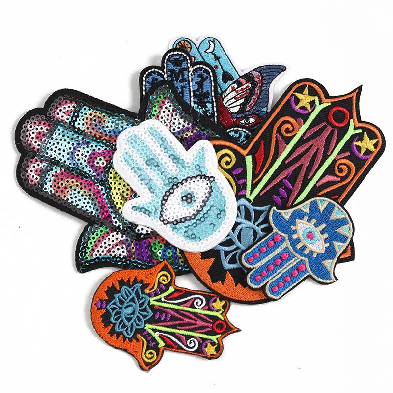 Punk Yoga Palm Iron On Patch for Clothing Embroidered Sewing Applique Woven Badge Sew-On Patches gesture GIRL