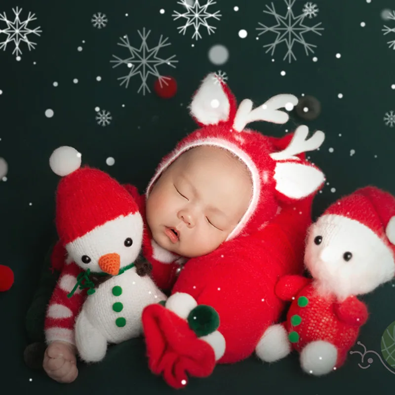 ❤️Newborn Photography Christmas Clothing Cute Hat+Top+Pants 3Pcs/Set Baby Photo Props Accessories Studio Shoot Clothes Outfits