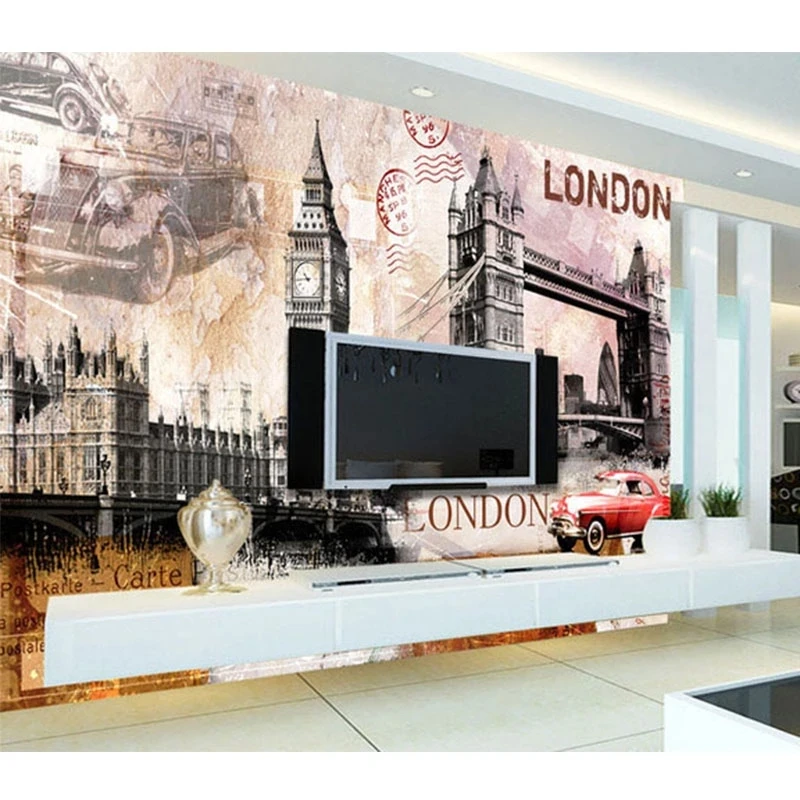 Customized European 3D Retro Architecture London Tower Bridge Wallpaper Restaurant Clubs KTV Bar Mural Living room TV background