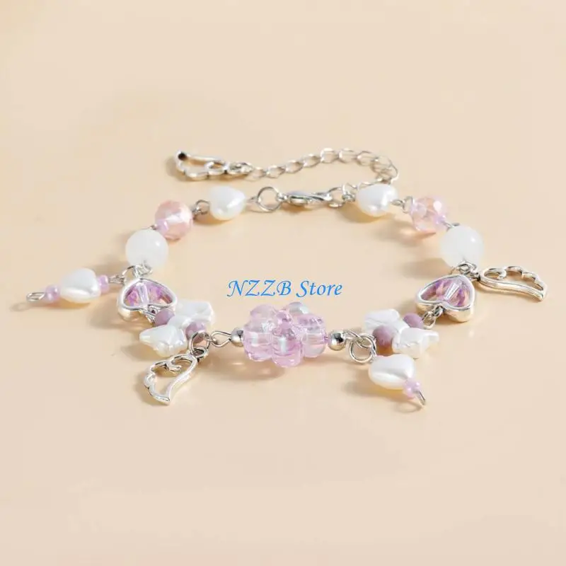 

T21F Acrylic Heart Bowknot Bracelets for Women Aesthetic Tassels Handchain Jewelry