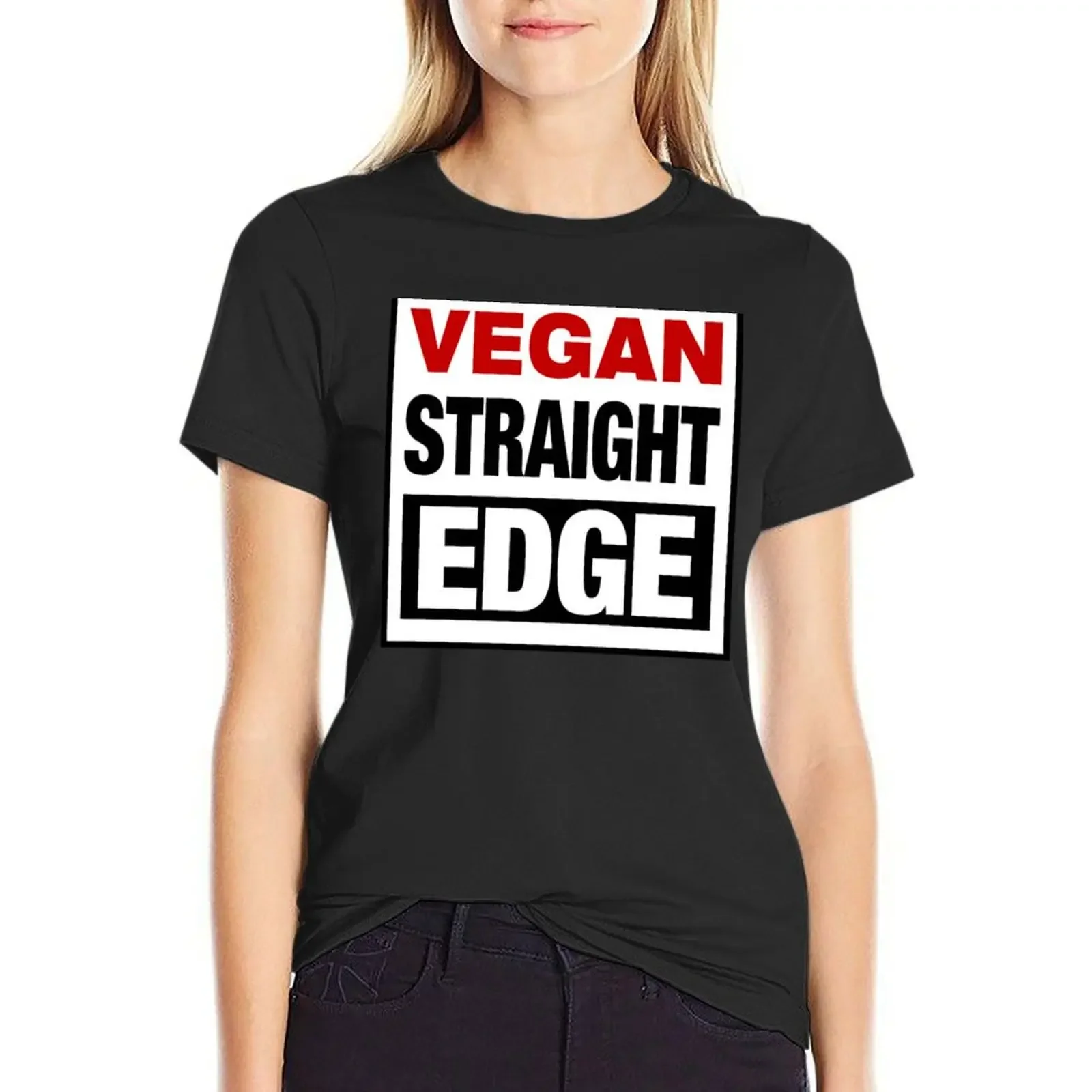 

Vegan Straight Edge T-Shirt anime tees vintage clothes t-shirts for Women loose fit