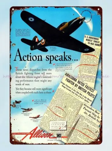 1942 Ad Allison Aircraft Engines WWII Military Airplanes Lockheed Curtiss  tin