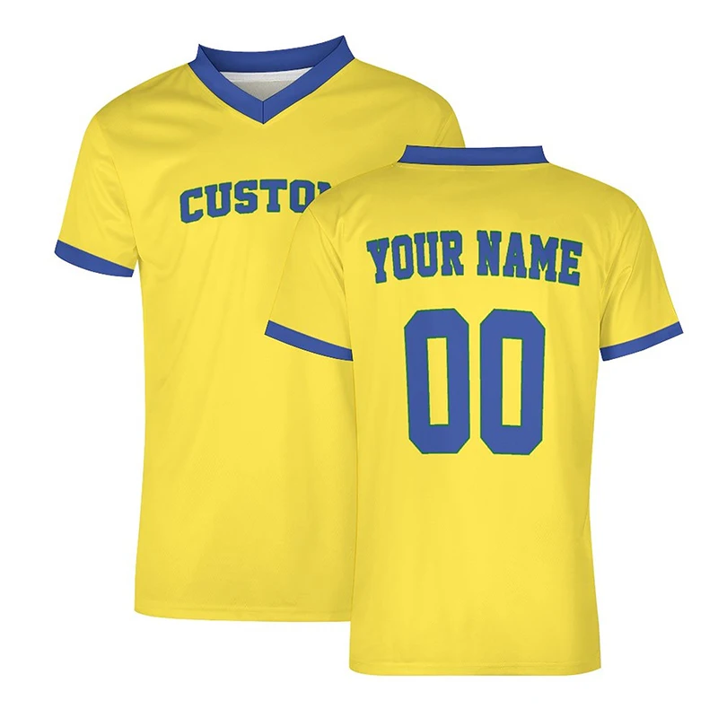 Yellow Men Football Jersey Custom Soccer T-shirts Mesh Sportwear Team Game Plus Size Clothing Cool Quick-Drying Training Wear