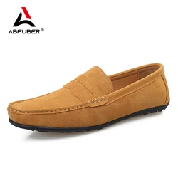 Cow Suede Slip On Men's Loafers Super Soft Genuine Leather Shoes For Men Plus Size 38-47 Driving Shoe Men Flats Casual Footwear