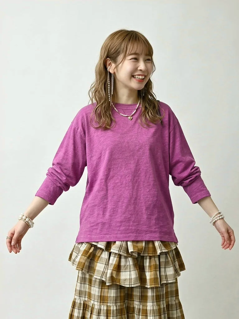 Japanese Style Long Sleeve  Collar T-Shirt Bamboo Cotton Basic Bottoming Shirt Casual Style Standard Version Cotton 100%