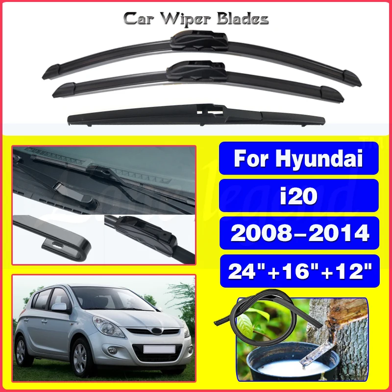 

Wiper LHD Front Rear Wiper Blades For Hyundai i20 PB 2008 - 2014 Windshield Windscreen Window Car Rain Brushes 24"+16"+12"