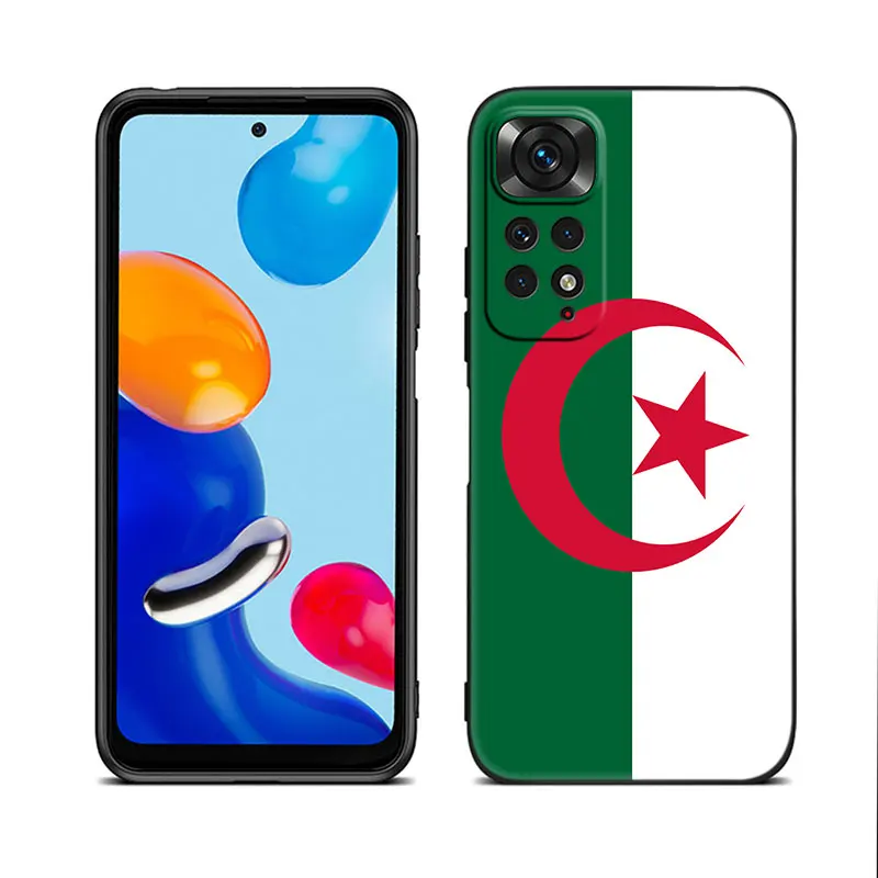 Algeria Flag Black Phone Case For Xiaomi Redmi Note 12 + 11 11S 11T 11E 10 10T 5G 10S 9S 9 8T 7 6 Pro Silicone Cover