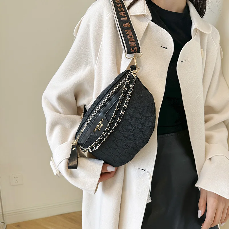 Trendy Waist Bags, Chic Crossbody Chest Bag, Stylish Chain Letter Patterns & Adjustable Wide Straps, Perfect for Daily Outfits