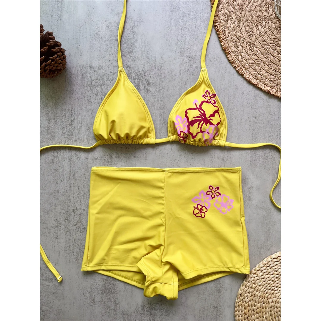 2026 Bedruckter Neckholder-Badeanzug für Damen, High-Waist-Bikini, zweiteiliger Bikini-Set mit Shorts, Badebekleidung, Badeanzug, Schwimmanzug V8256 – Detail 4