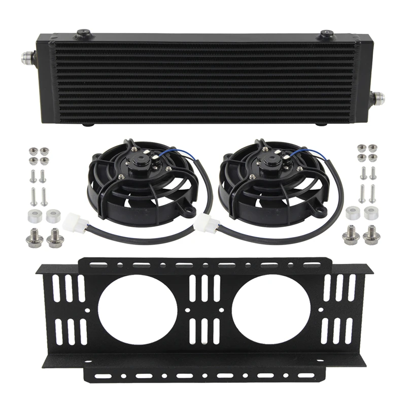 Uniwersalny, wytrzymały, duży radiator oleju typu flow bar&plate z pojedynczym/podwójnym przepływem, osłona wentylatora z zestawem wentylatorów elektrycznych Bis-2×5.5 cala, aluminiowy.