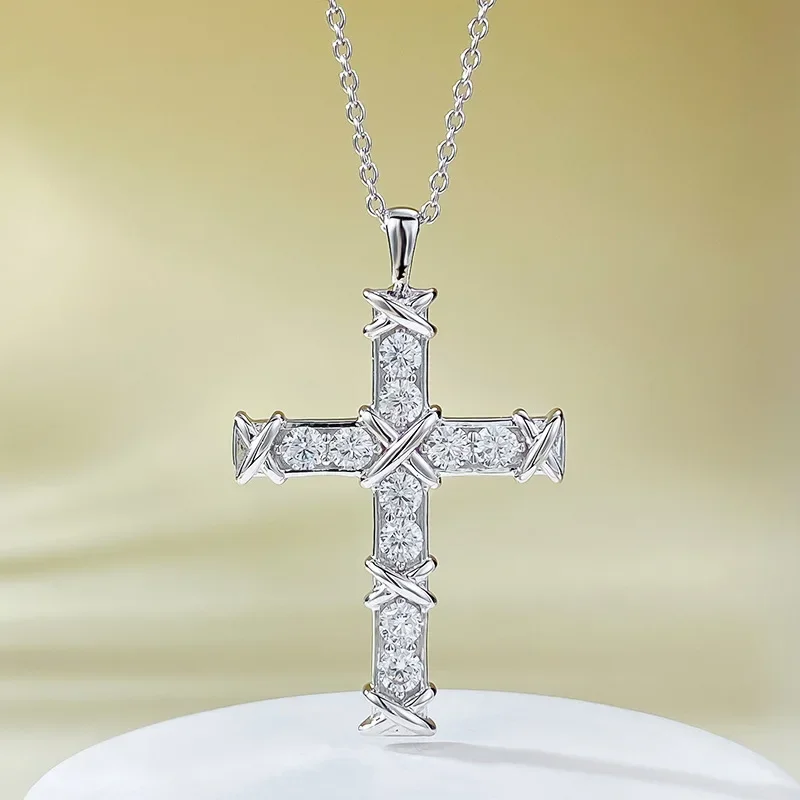 

New 2024 Europe and America S925 Pure Silver Necklace Women's High Carbon Diamond Simple Fashion Wedding Jewelry