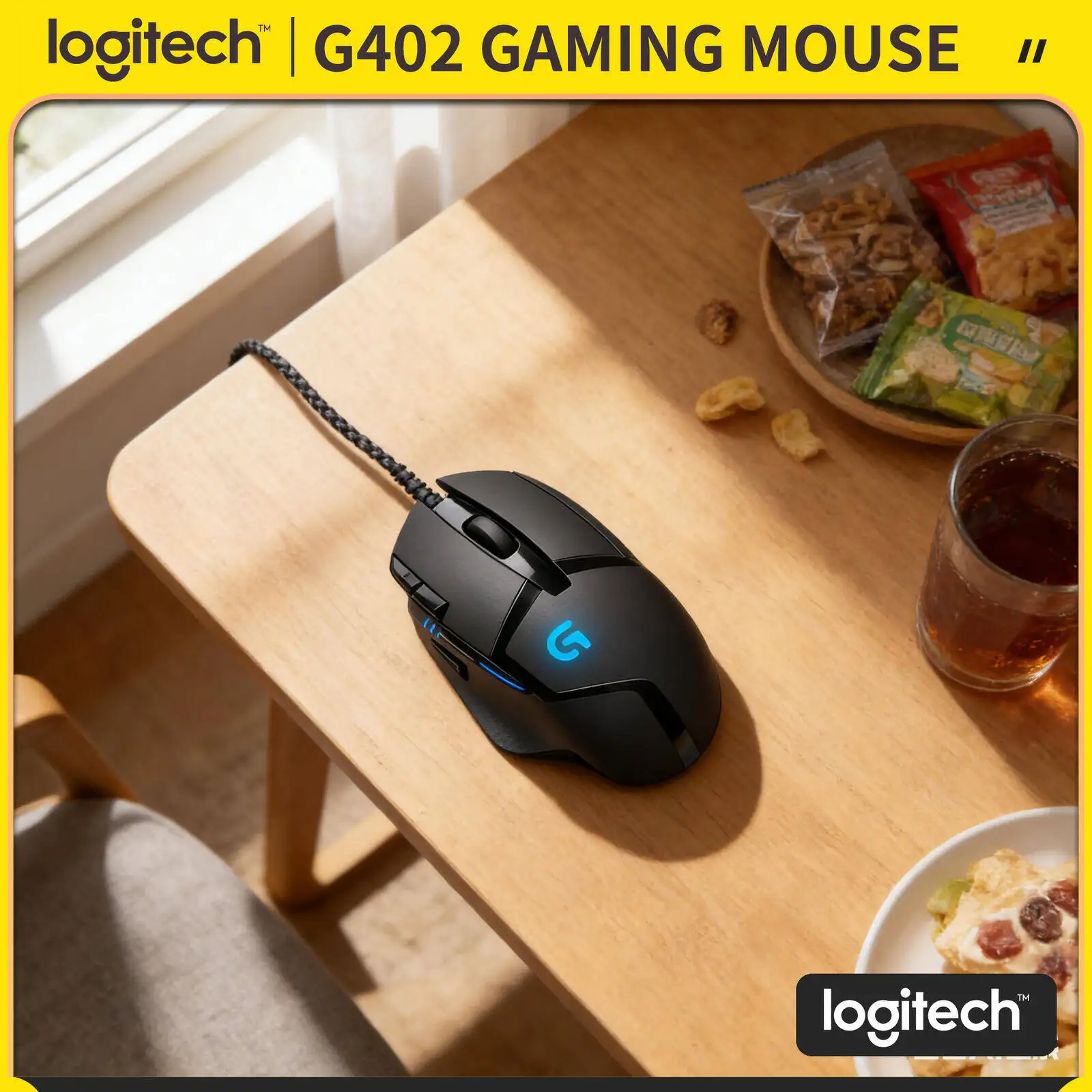 

Проводная мышь Logitech G402, 8 программируемых кнопок, 500 IPS, 4 режима DPI, частота отклика 1 мс, противоскользящая, для игр и работы