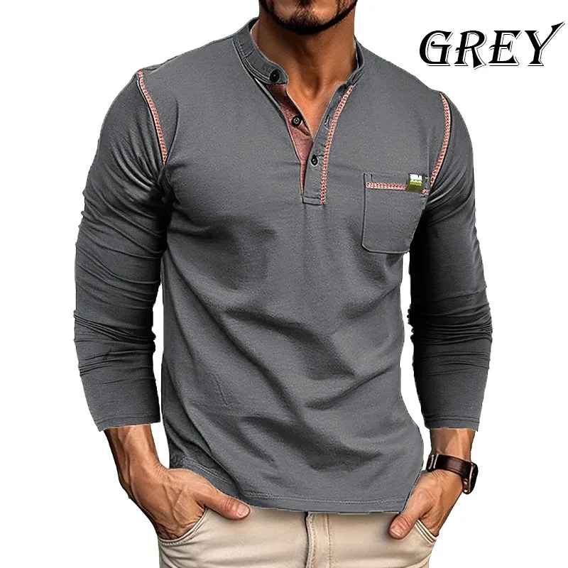 

New Mature Color-blocking Casual Knit Men Shirts Sports Retro Style Striped Button Fashion Men Outdoor Long Sleeve Polo Shirt