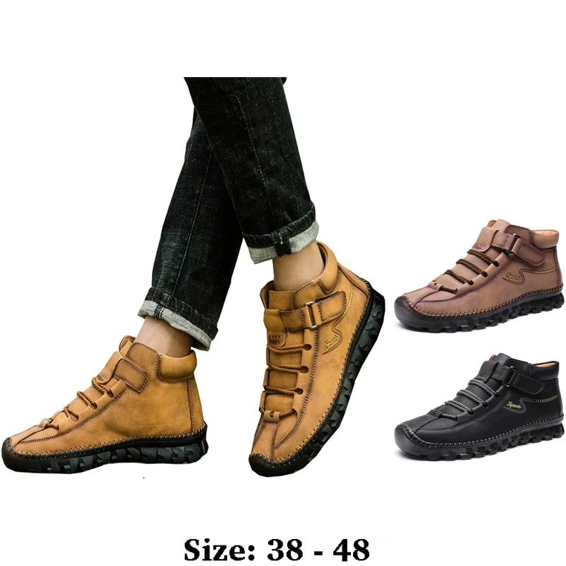 

Высококачественная кожаная обувь длиной до щиколотки для мужчин, новинка 2025 года размеры 47 48 осень-зима уличная обувь для пеших прогулок большие размеры хаки коричневый