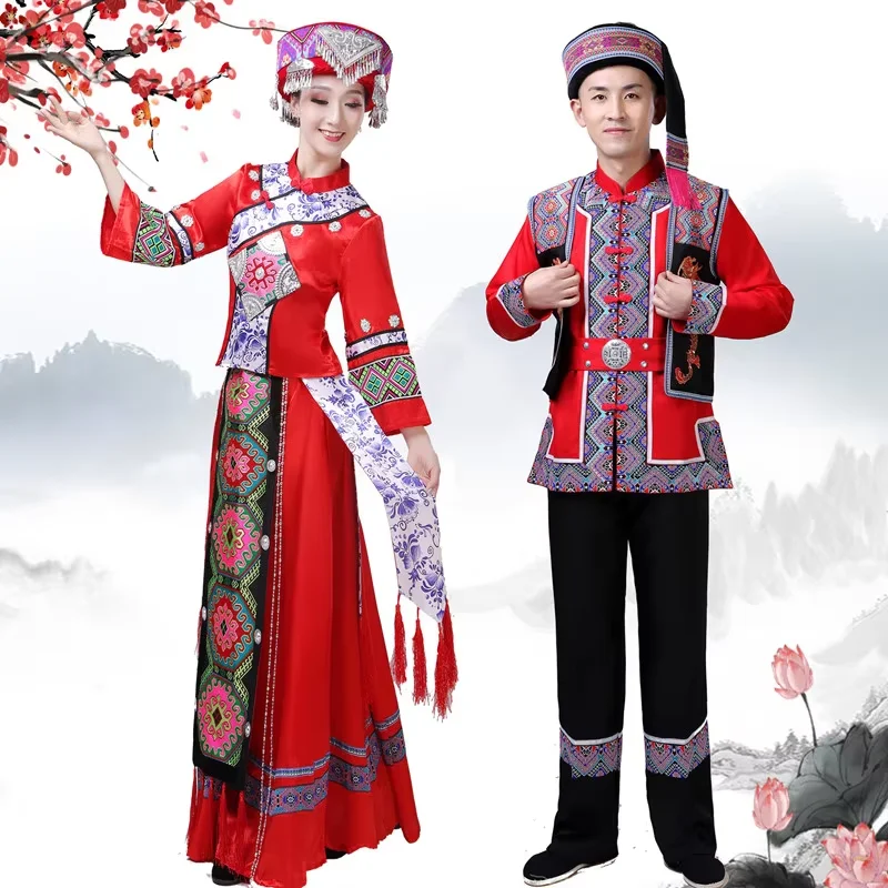 Red Chinese Traditional Miao Dance Costumes For Adults Minority Clothing Festival Stage Performance