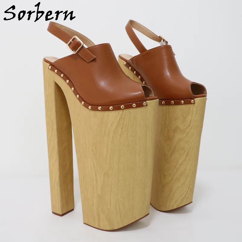 Sorbern 35Cm tacchi Super alti Slingback scarpe da donna con plateau alto rivetti a punta aperta con tacco grosso colori personalizzati Drag Queen