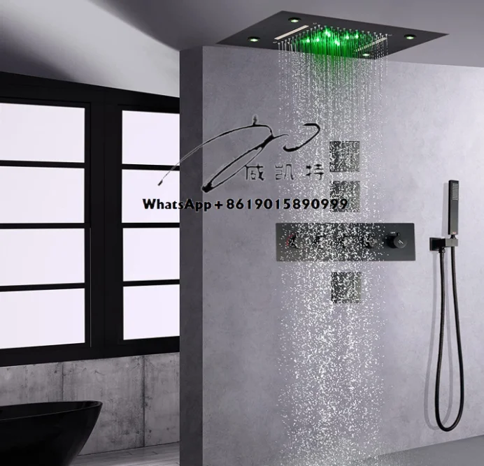 Oil Rubbed Bronze Thermostatic Rain Shower Faucet System 14 X 20 Inch LED Waterfall Rainfall Shower Head Bathroom Mixer Set