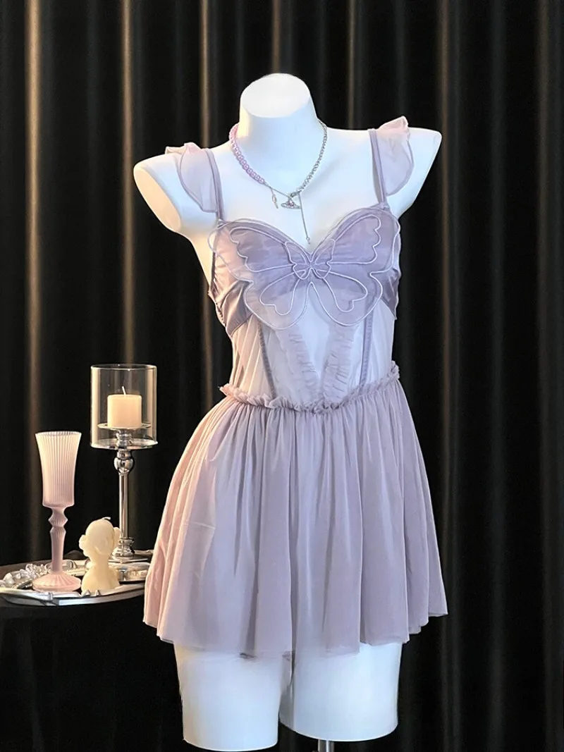 

Sweet Small Chest Butterfly Strappy Nightdress,Women's Lovers'Date Pajamas,Pure Desire Sleepwear,New 2026Style Romantic Homewear
