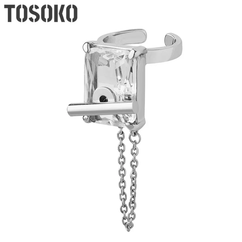 

TOSOKO Stainless Steel Jewelry Zircon Tassel Opening Non Adjustable Ring Men's And Women's Fashion Ring BSA399