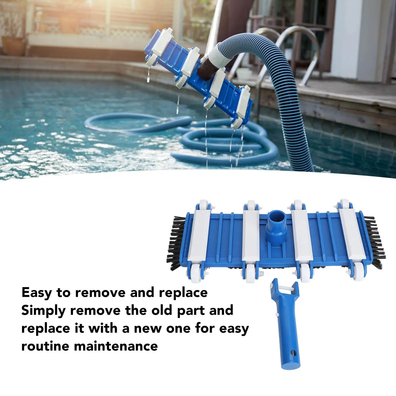 14in Eco-Friendly Pool Vacuum Cleaner Head with Bottom Brush & Wheels - Effective Swimming Pool Cleaning Accessory