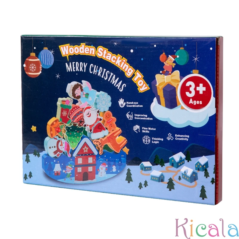 Wooden Christmas Themed Sorting & Stacking Toy Set For Kids - Multicolor Educational Blocks With Shape Recognition Game