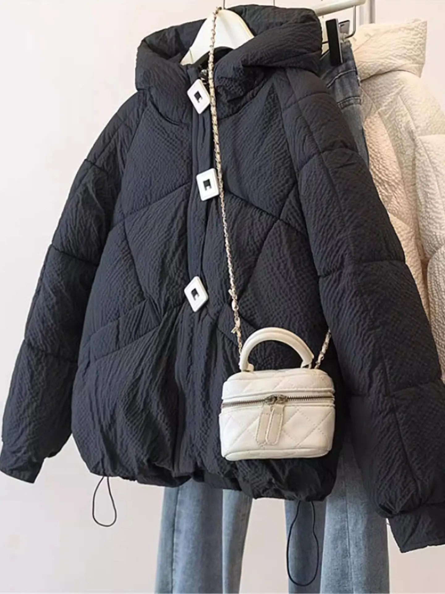 

Slimming Effect Hooded oulder Length Cotton Jaet Women's plus Size Loose Fit Dstring Hem Winter Outerwear Coat