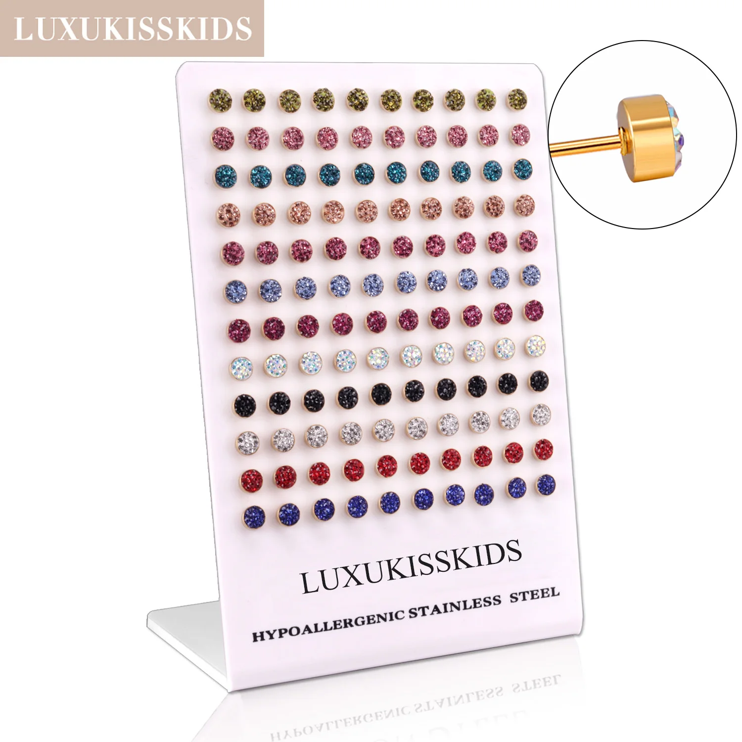 

LUXUKISSKIDS Luxury Jewelry 60paris/Lots Round Colorful Rhinestone Clay Stud Earrings Sets Stainless Steel For Small Business