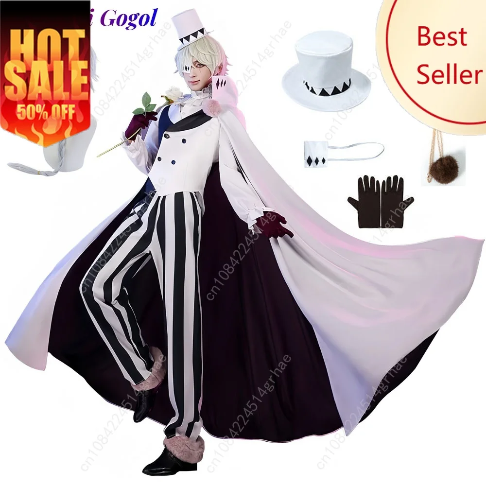 

Bungo Stray Dogs Nikolai Gogol Cosplay Costume Hat Wig Season 4 Cloak White Black Uniform Wig Anime Hunter Dogs Halloween Costum