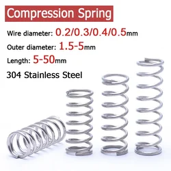 100pcs 304 Stainless Steel Spring Wire Diameter 0.2/0.3/0.4/0.5mm Y-shaped Compression Spring OD 1.5mm-5mm Length 5mm-50mm