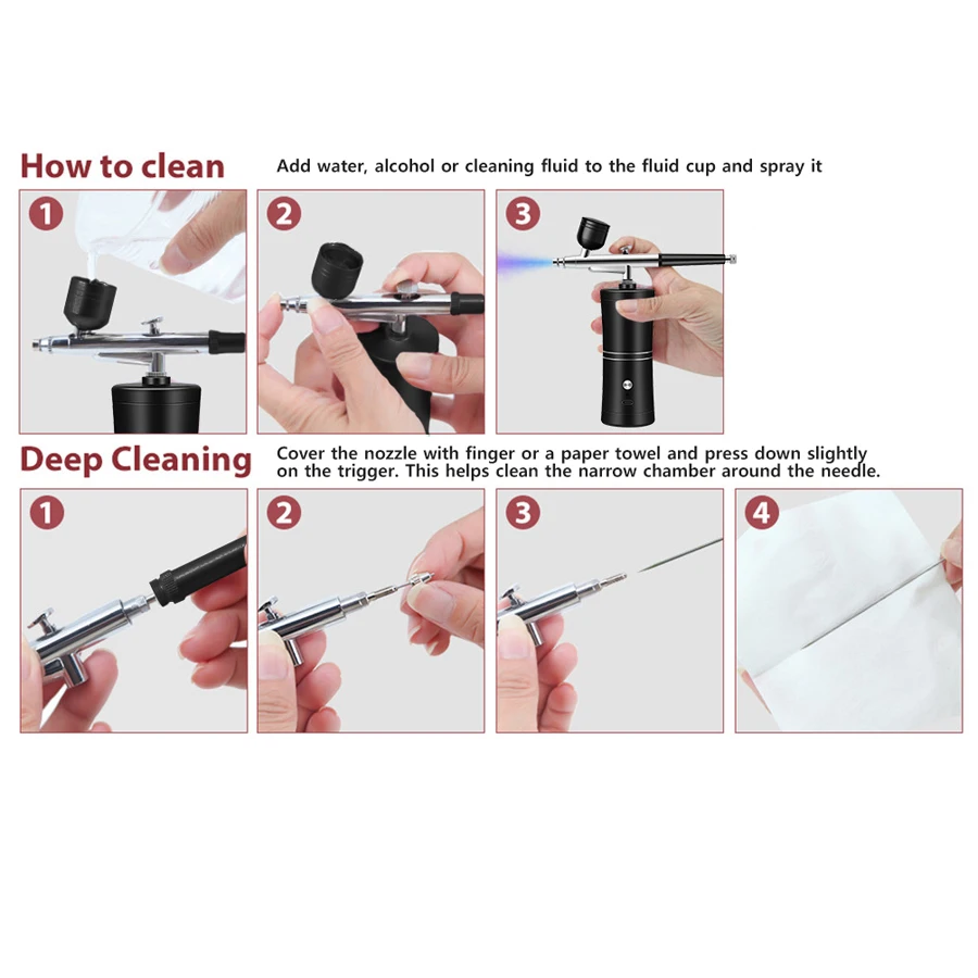 Airbrush Kit with Compressor, Handheld Air Brush Gun with 0.3mm Tip, Rechargeable Portable Air Brush for Painting, Nail Art, Model Coloring view 7