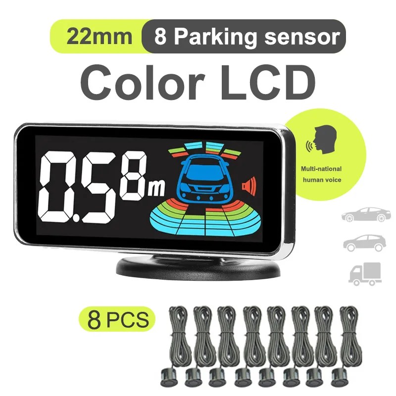 8 Radar Parking Sensor Kit Backlit LED Display Parktronic Backup Detector Assistant Car Parking System