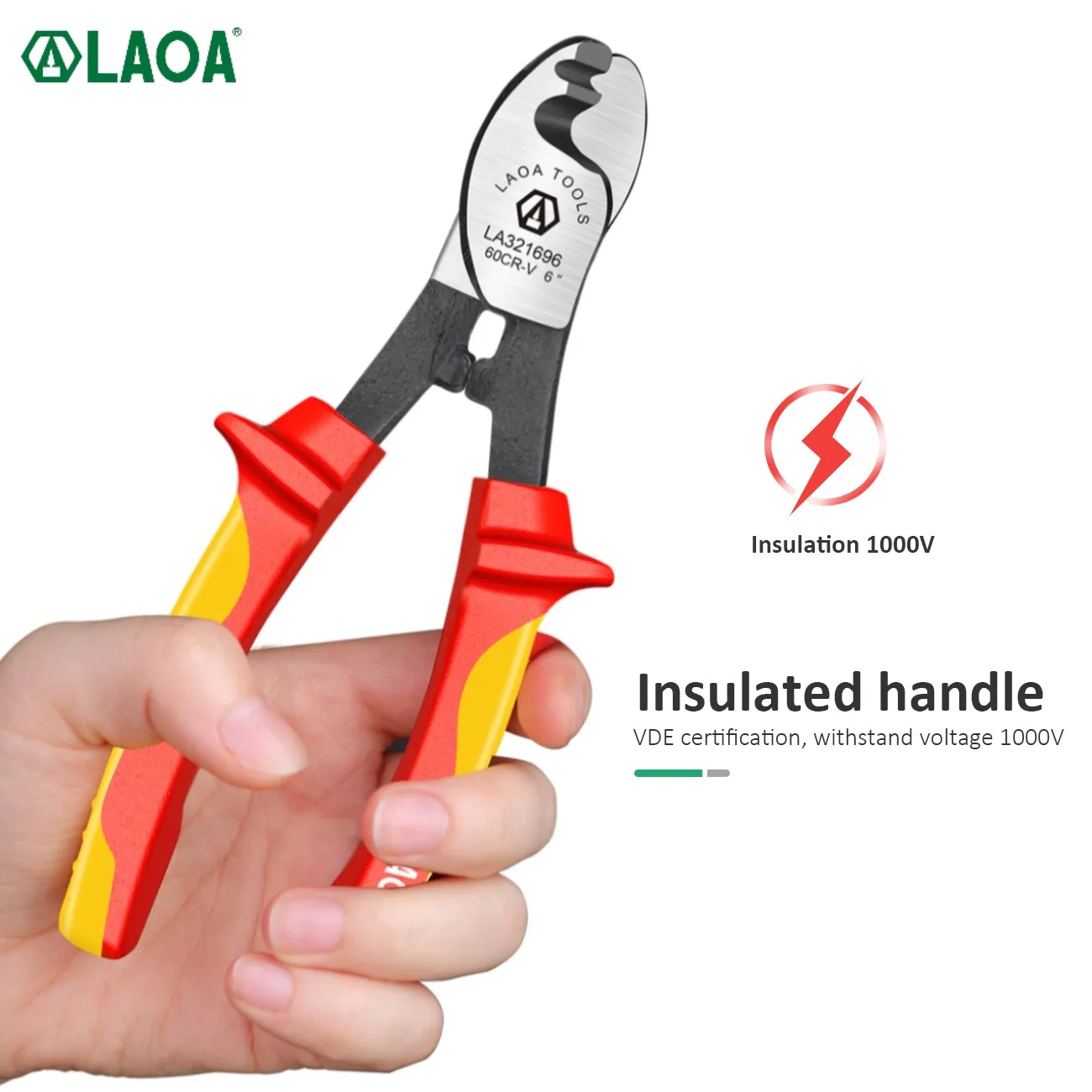 LAOA-cortador de cables aislado, alicates profesionales para electricista, herramienta pelacables de choque, alicates VDE, tijeras para cables, 1000V