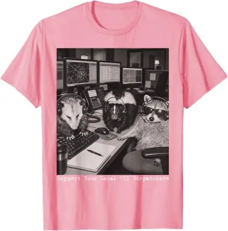 Support Your Local 911 Dispatchers Raccoon Possum Skunk T-Shirt Y2k Humor Wildlife Graphic Joke Saying Tee Aesthetic Clothes Tee
