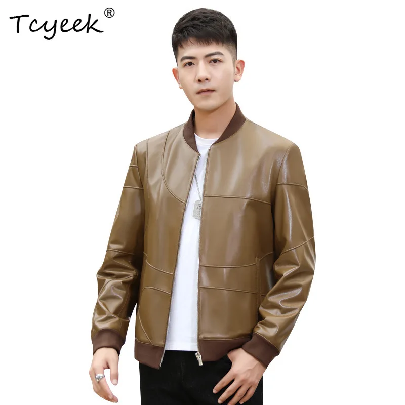 Tcyeek Genuine Leather Jacket Mens Sheepskin Coats Short Trendy Mens Jacket Thin Baseball Jackets 2026 New Autumn Jaqueta Couro