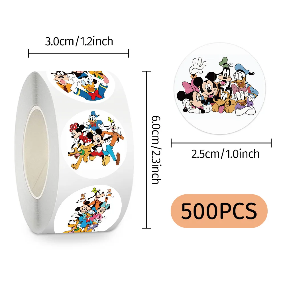 500 pçs/rolo disney dos desenhos animados pateta mickey mouse & amigos adesivos de vedação diy pvc portátil decalques decoração recompensa presente brinquedo