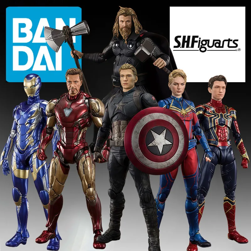BANDAI Original Iron Man MK85 & Rescue armor & Iron Spider Man & Thor&Captain Marvel&Captain America Anime Figures Toys For Boys