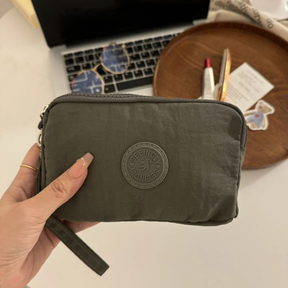Letter Short Zipper Coin Purse With Lanyard Large Capacity Simple Money Bag Nylon Handbag Lipstick Storage Bag Men Cloth Wallet