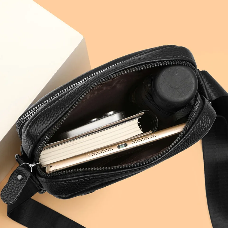 100% Genuine Cowhide Leather Crossbody Shoulder Bag Zipper Pocket Retro Business Messenger Bag for Women Shoulder Bag Sac A Main