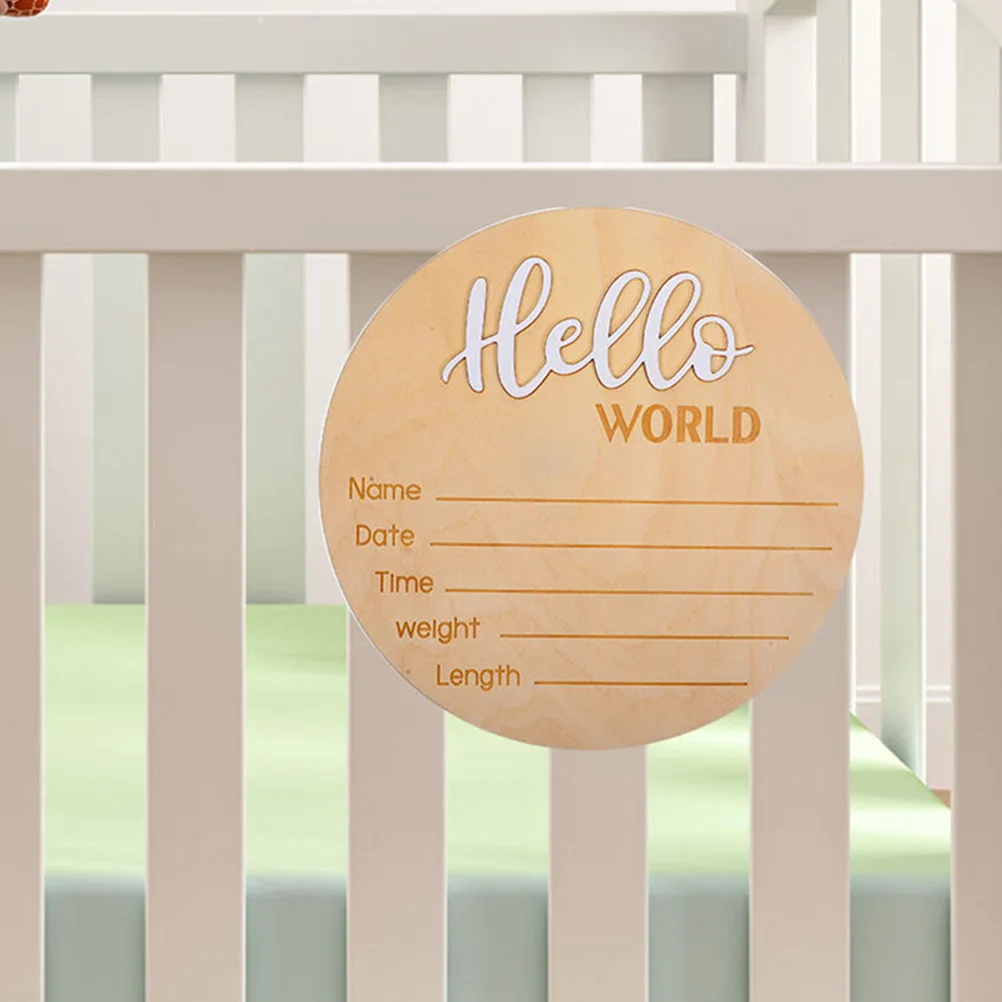 

2 pcs Name Sign Wooden Newborn Birth Announcement Round Photo Prop nament Safe Sturdy Delicate Design Perfect Gift Baby Shower