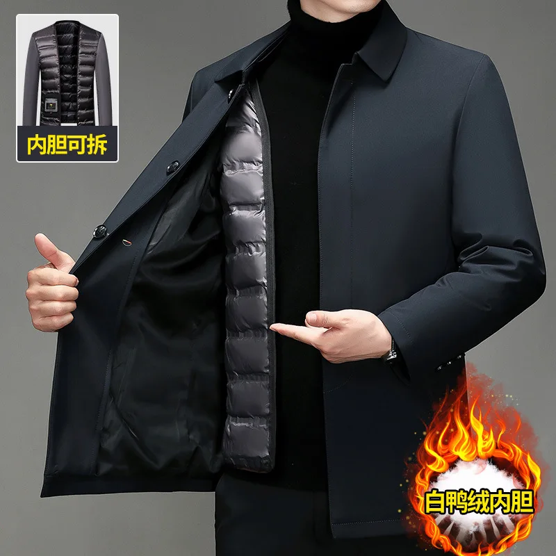 2 في 1 انفصال اصطف أسفل سترة الرجال الأعمال الرسمية شتاء دافئ بطة أسفل معطف مبطّن لأبي casacas الفقرة hombre JK-183