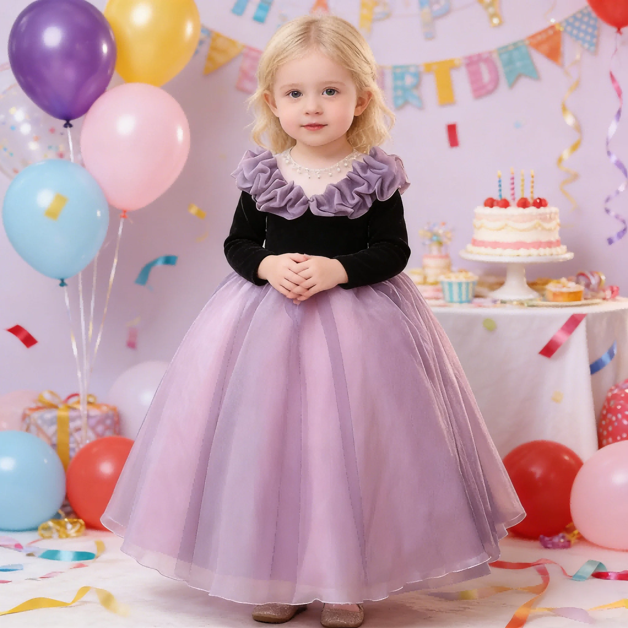 

Новое детское праздничное платье с длинным рукавом для девочек, кружевное, из фатина, пышное, для торжеств, вечеринок, конкурсов красоты, официальных мероприятий