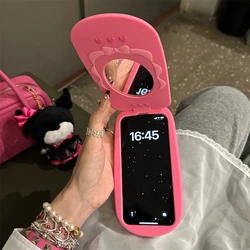 Ins Korean 3D Pink Cellphone Model Flip Mirror Silicone Mirror Case For iPhone 15 14 13 Pro Max 12 11 Y2k Shockproof Soft Cover