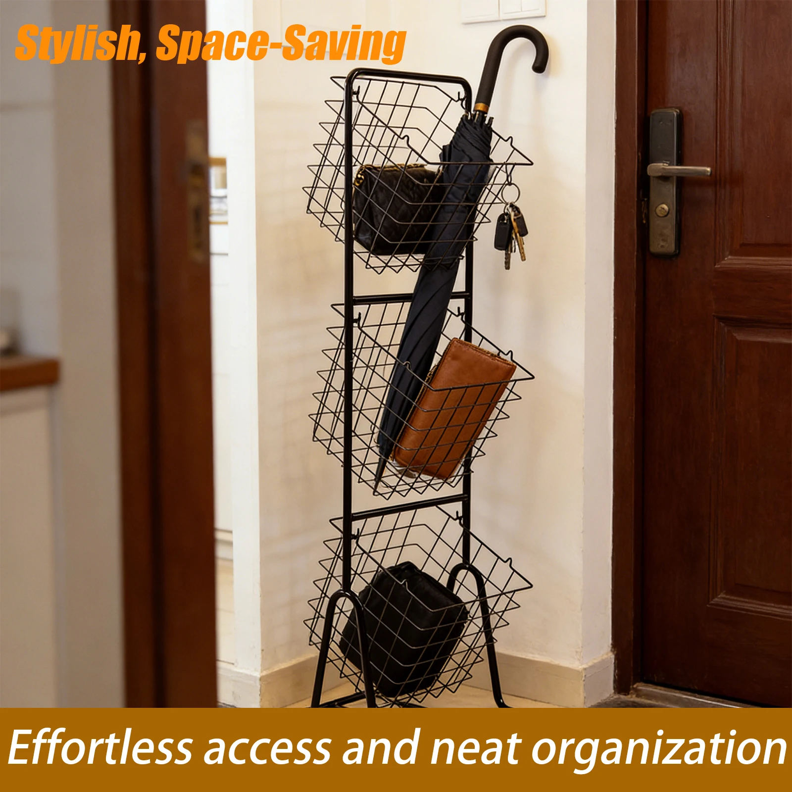 3 Tier Kitchen Vegetable Rack with Removable Baskets Kitchen Storage Cabinets for Fruit Vegetables and Pantry Items