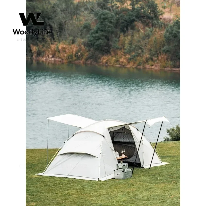 Tent Outdoor Camping Two Rooms and One Living Room Tunnel Tent Portable Outdoor Large Space Shading and Rainproof