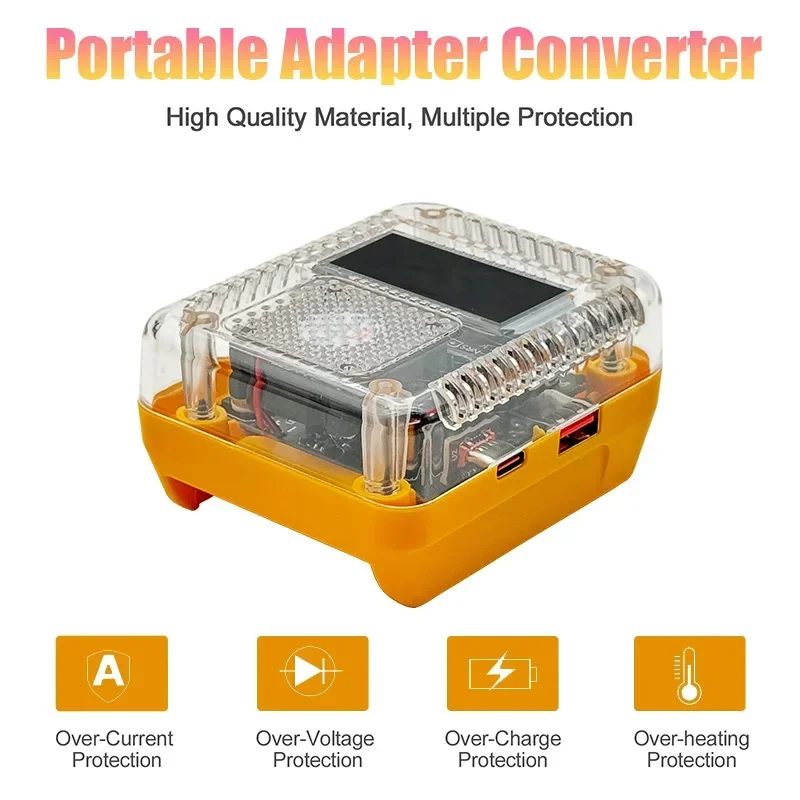 140W PD3.1 Bidirectional Charge Discharge Portable Digital Display Adapter Converter for DeWalt 18V Lithium Battery Chargers